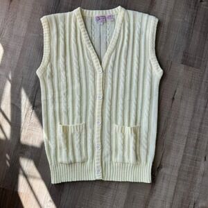 Vintage 1960s Cream Sweater Vest Women's Size Large Haband For Her Knit Retro